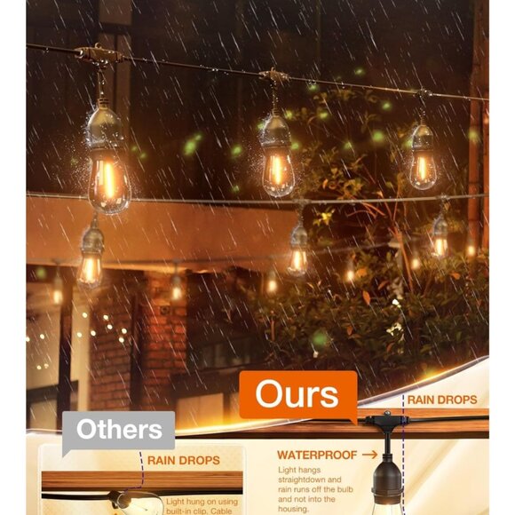 addlon 48FT LED String Lights Outdoor Vintage Shatterproof Weatherproof Black - Picture 3 of 5